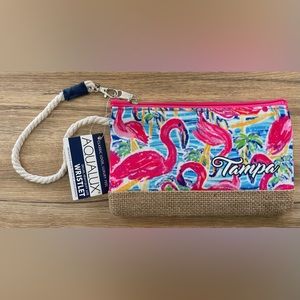 NWT Pink Flamingo Canvas & Jute Wristlet Beach Vibes Tampa Florida AQUALUX